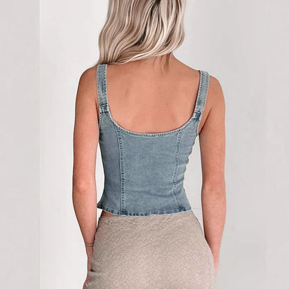 Denim Zip-Up Vest