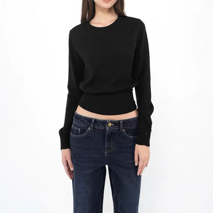 The new autumn and winter versatile purity wants to be simple, three-color loose crew neck, cinched waist and long sleeves
