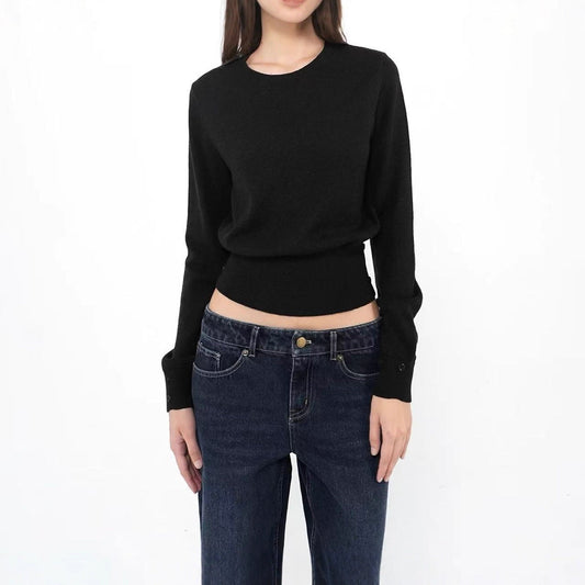 The new autumn and winter versatile purity wants to be simple, three-color loose crew neck, cinched waist and long sleeves