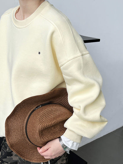 Simple silhouette loose BF solid color lazy pullover sweatshirt women's ins monogram embroidered long sleeve top