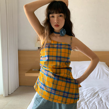 Dopamine Sweet Suspender Vest Over Reduced Age Checked Top