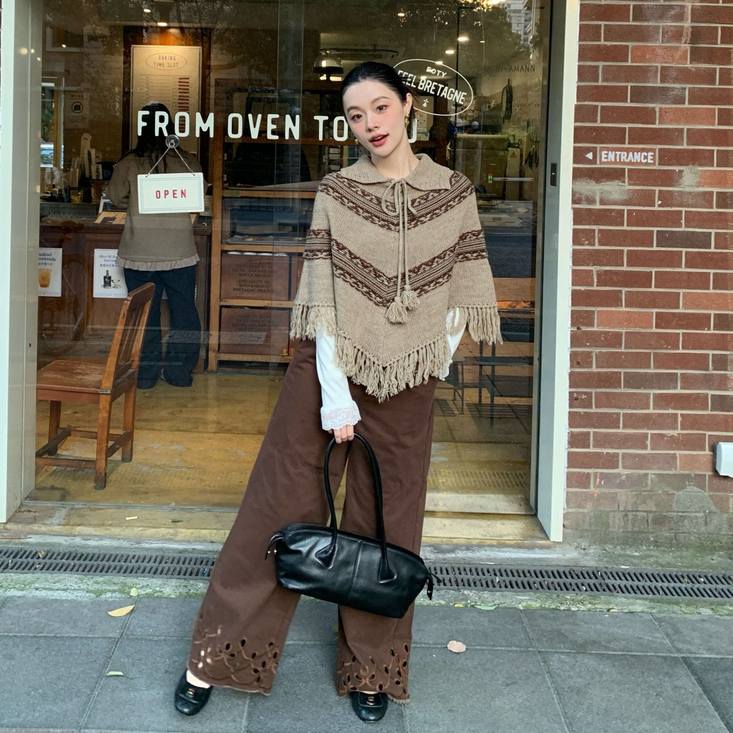 Literary retro fringed shawl sweater short jacket