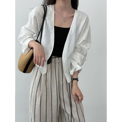 Premium ramie simple buckle-free cardigan jacket women's 26 spring new comfortable breathable top