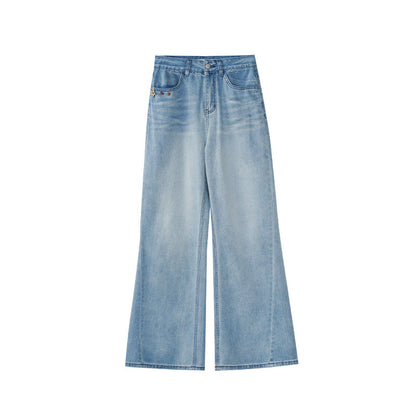 High waist polyester cotton slightly washed light blue jeans