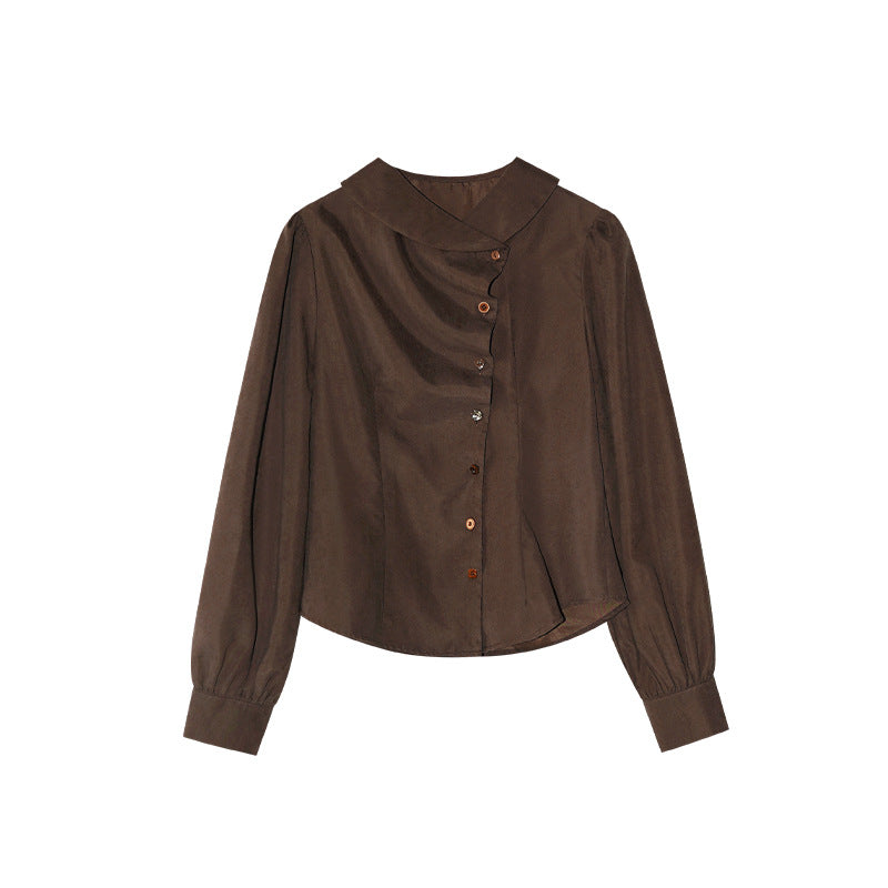 Irregular design waist lapel long-sleeved shirt