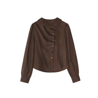 Irregular design waist lapel long-sleeved shirt