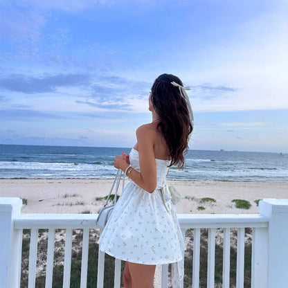 Fashion tube top skirt floral dress French A-word short skirt