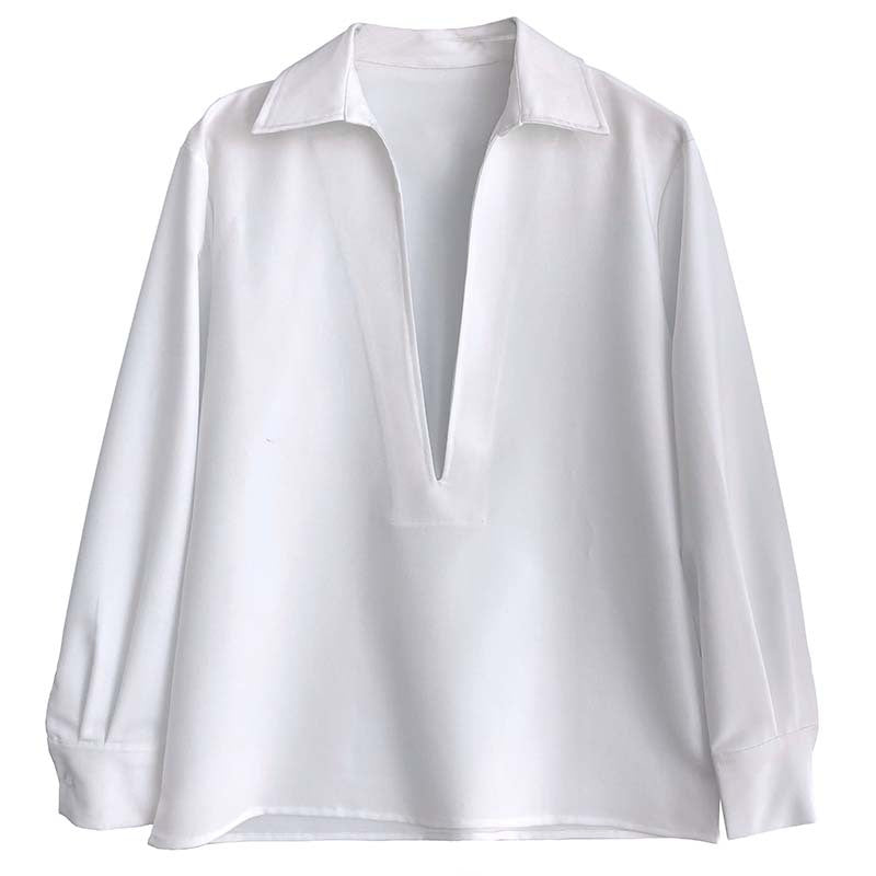 Autumn new design sense light ripe long-sleeved V-neck shirt women's fashion overlay top 677