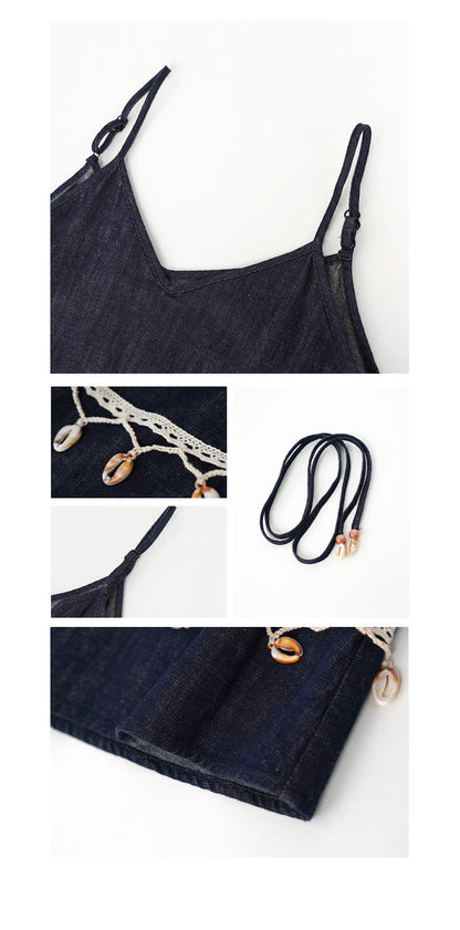Strap temperament fringed edge suspender dress