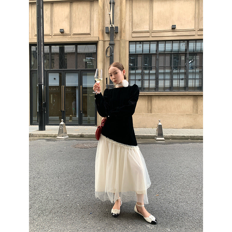 Velvet Contrast Maxi Dress