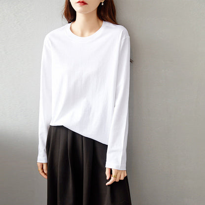 Pure Cotton Long Sleeve T-Shirt Women Round Neck Base Layer Casual Top