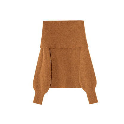 Lazy Korean fashion one-word shoulder long-sleeved pullover sweater