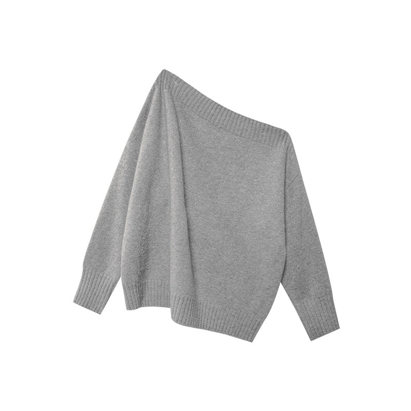 Casual lazy macaron-colored slanted shoulder sweater