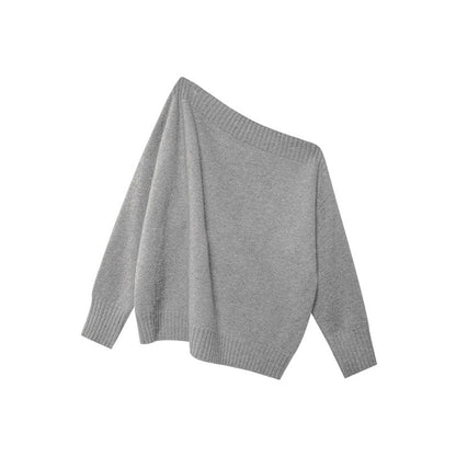 Casual lazy macaron-colored slanted shoulder sweater