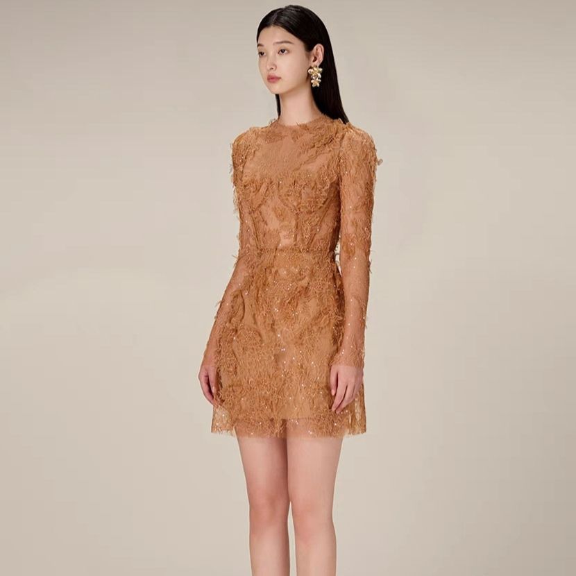 Long Sleeve 3D Lace Mini Dress
