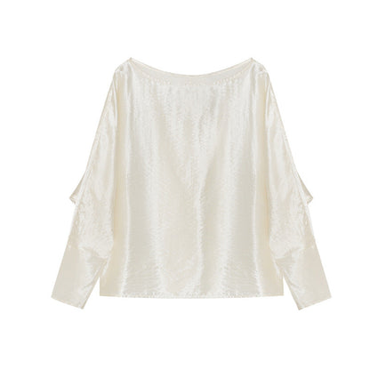Early spring French celebrity temperament light luxury Tencel satin slanted shoulder shirt