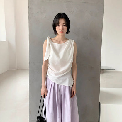 Sleeveless elegant tencel linen pendant shirt
