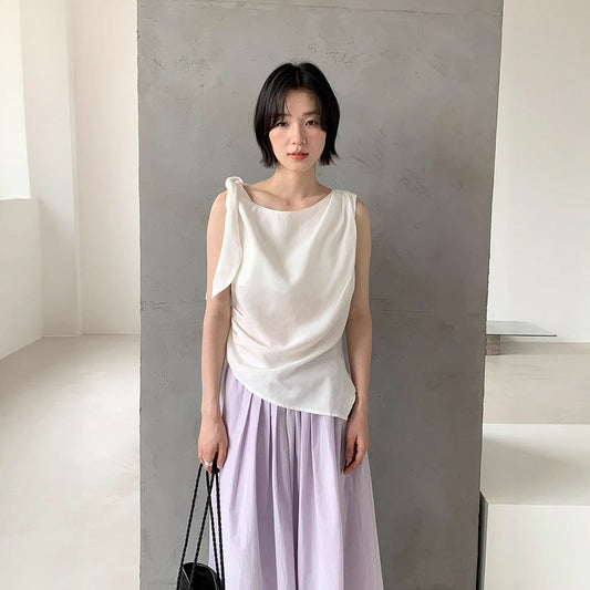 Sleeveless elegant tencel linen pendant shirt