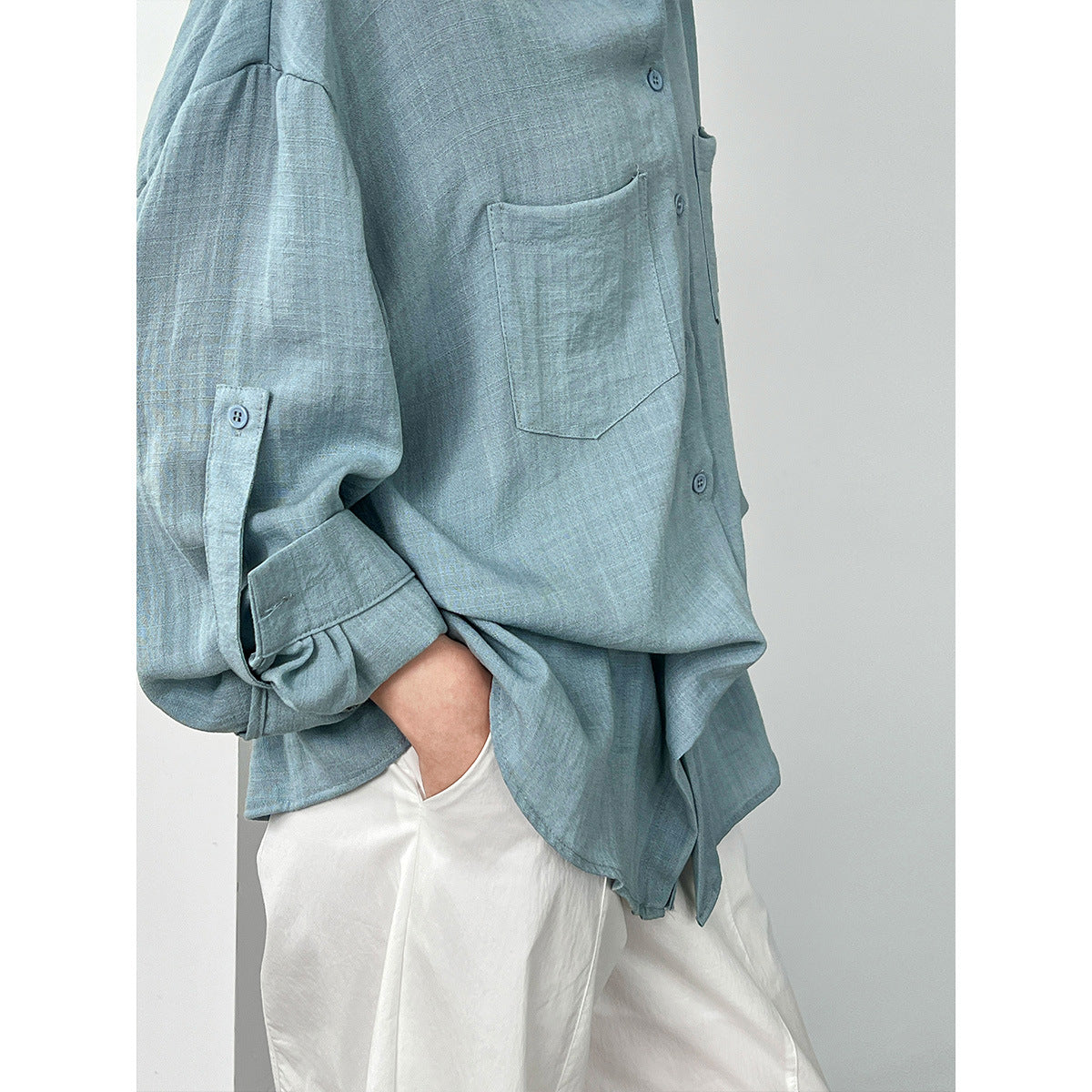Texture lazy style shirt with waist drawstring women's summer new Korean light and thin long-sleeved shirt