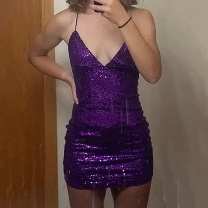 Sequin dress backless slim fashion sexy hottie hip sling short skirt tight
