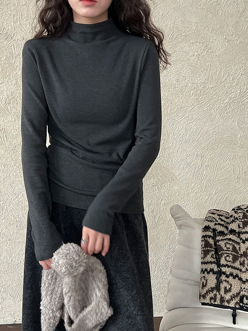 Korean semi-turtleneck lining brushed warm base shirt women's autumn and winter micro-elastic slim and versatile top
