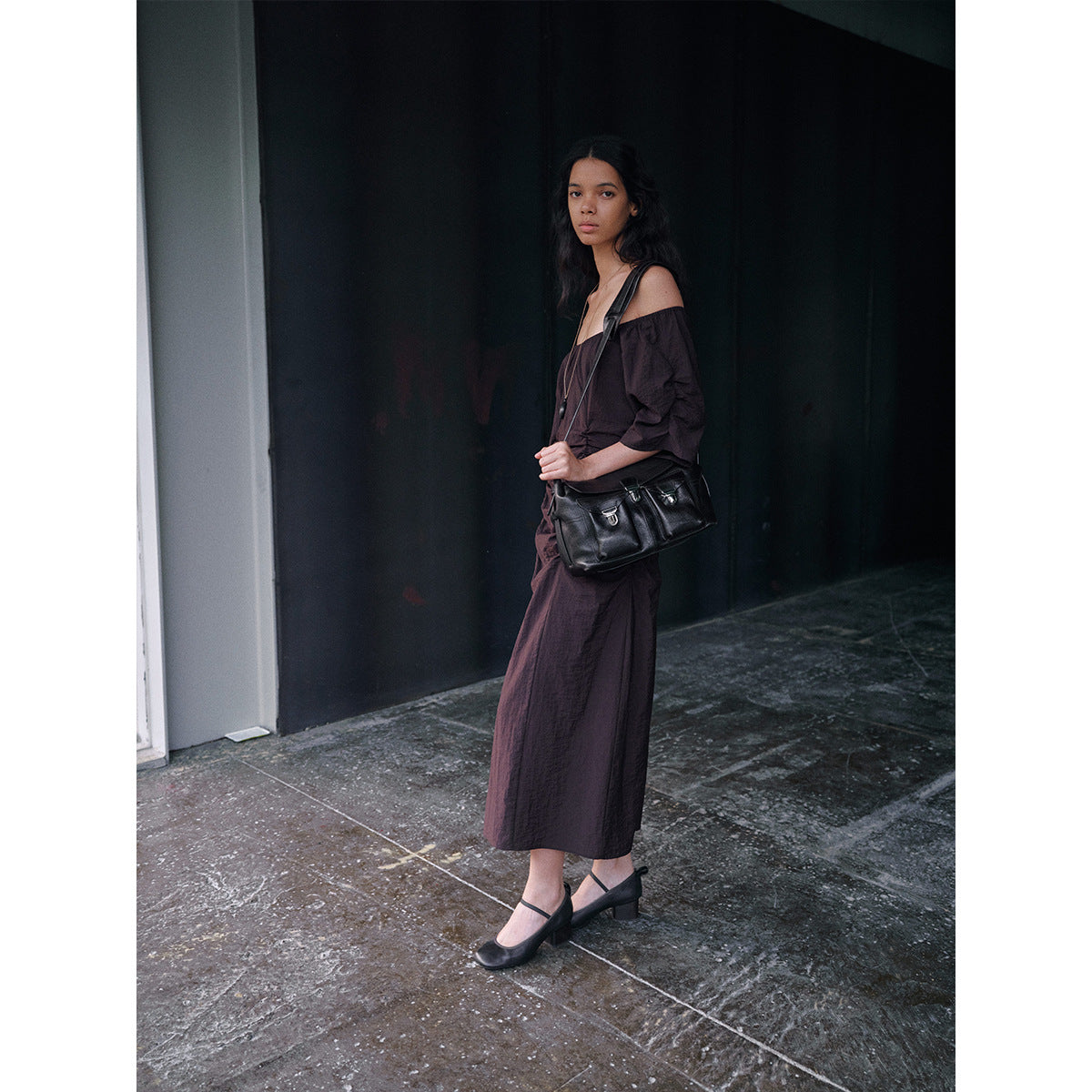 Tencel pleated shoulder dress