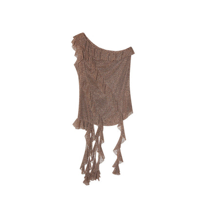 Maillard French Romantic Sleeveless Ribbon Slant Shoulder Chiffon Shirt Women