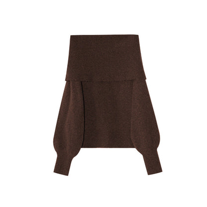 Lazy Korean fashion one-word shoulder long-sleeved pullover sweater