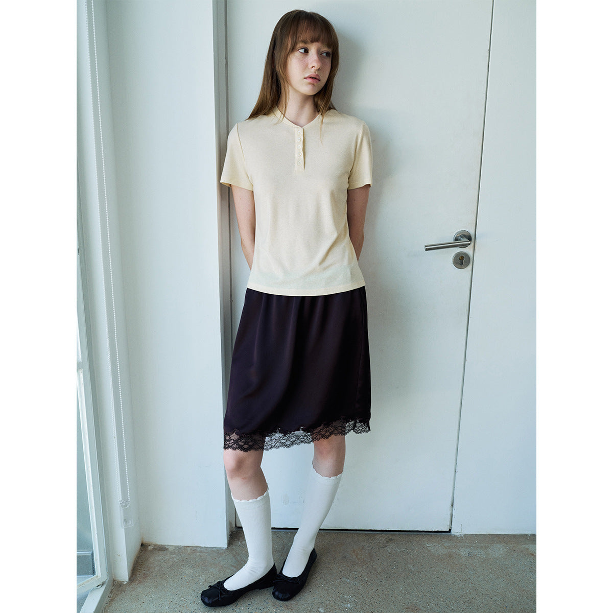 New Casual Tencel Linen Short Simple Versatile Henry Neck Short Sleeve T-Shirt