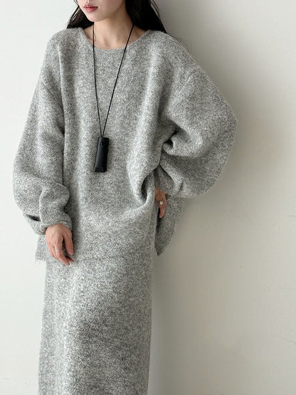Korean autumn and winter warm back buttons lazy sweater + skirt women's new gentle suit