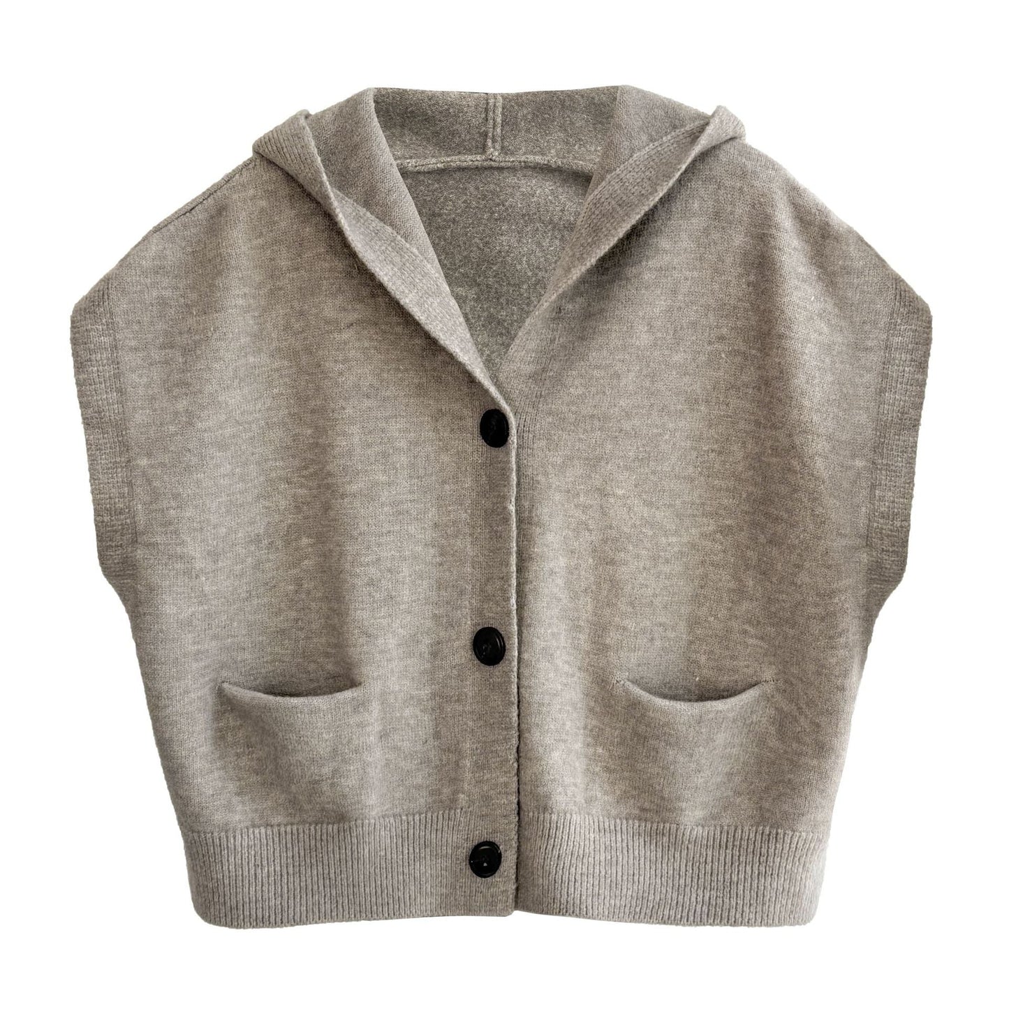 Korean loose large version hooded sleeveless knitted cardigan women's autumn new stacked short vest ss845