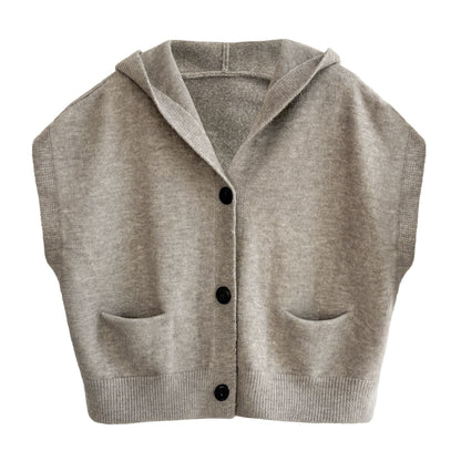 Korean loose large version hooded sleeveless knitted cardigan women's autumn new stacked short vest ss845