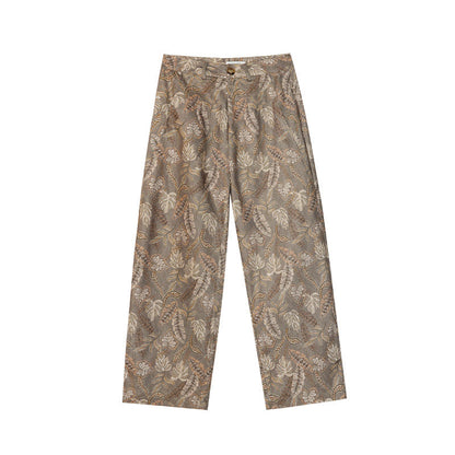 Spring retro elegant extravagant linen printing loose thin straight trousers