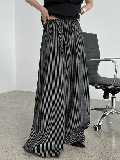 American lazy striped casual pants women's summer new loose straight-leg pants drape wide-leg pants