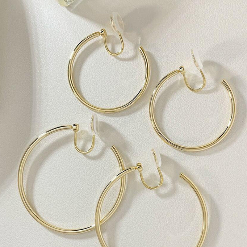 New plain ring mosquito coil disc ear clips without earrings, women's electroplating round versatile high-end earrings tide