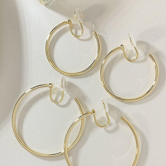 New plain ring mosquito coil disc ear clips without earrings, women's electroplating round versatile high-end earrings tide