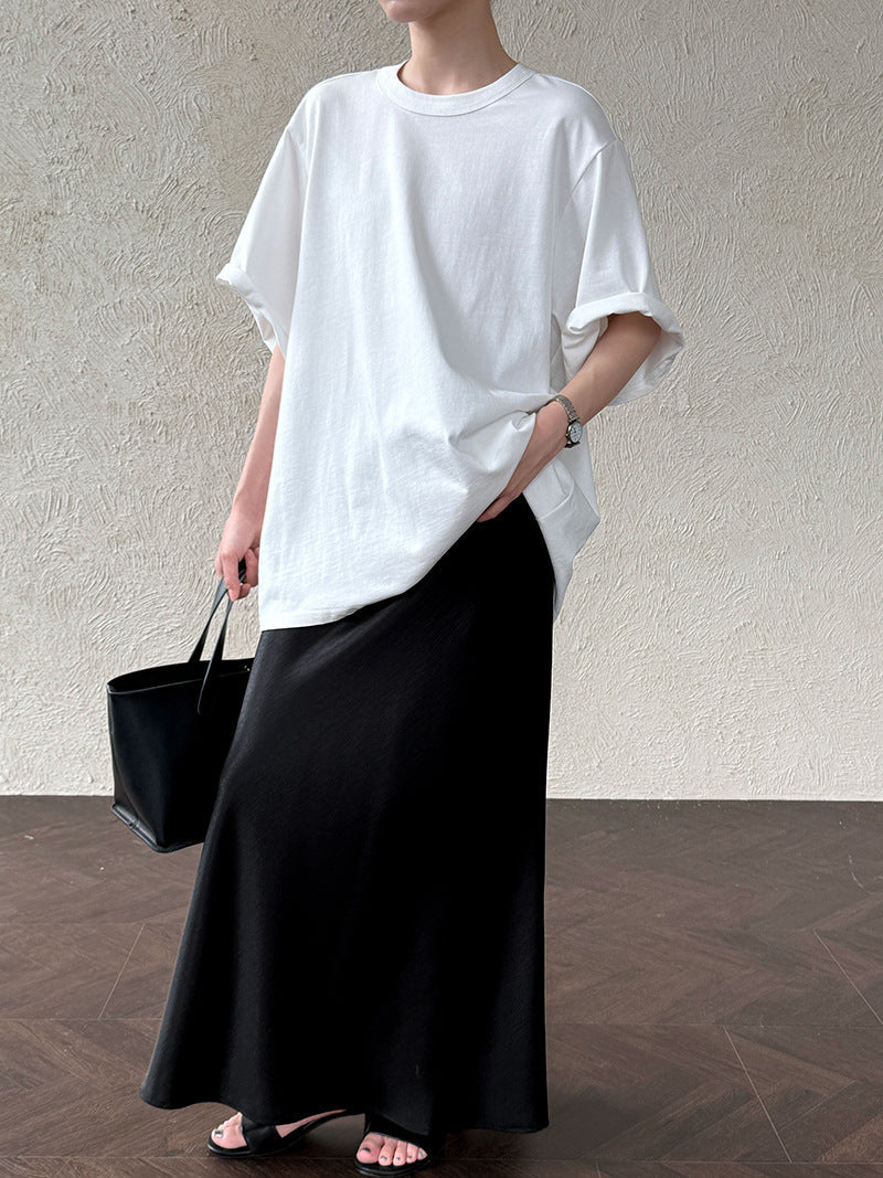 Korean lazy wind curled round neck T-shirt summer new back strap loose short-sleeved top 2711
