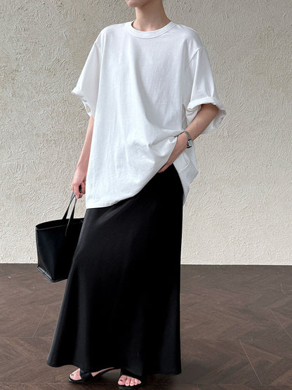 Korean lazy wind curled round neck T-shirt summer new back strap loose short-sleeved top 2711
