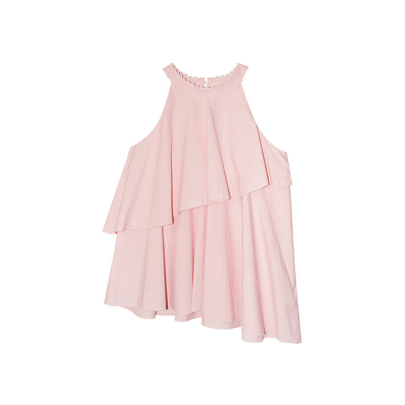 A beautiful halterneck shirt with ruffled edges and sleeveless tops