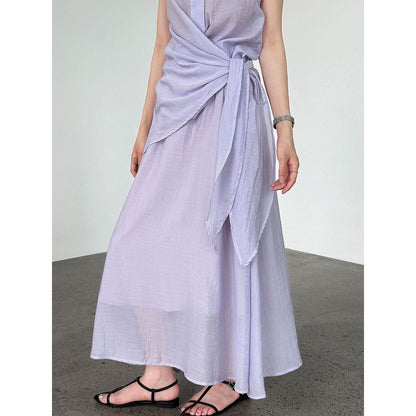 Korean design temperament strap top + high waist skirt summer new shirt set