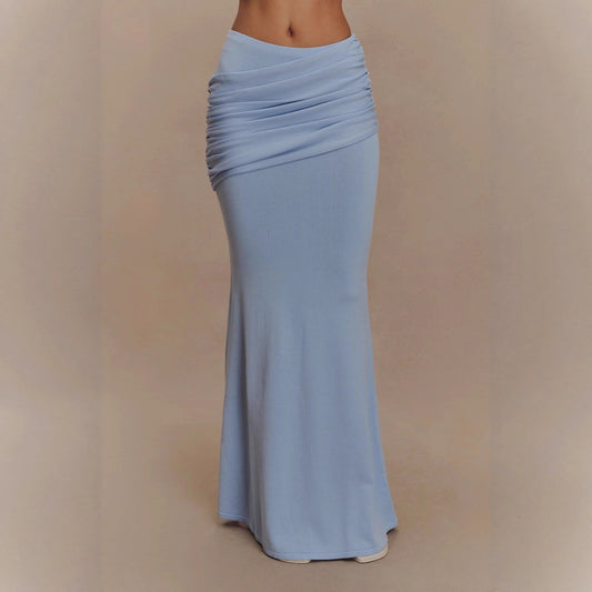 Fashion temperament Elegant pleated knitted hip skirt Slim mopping fishtail skirt
