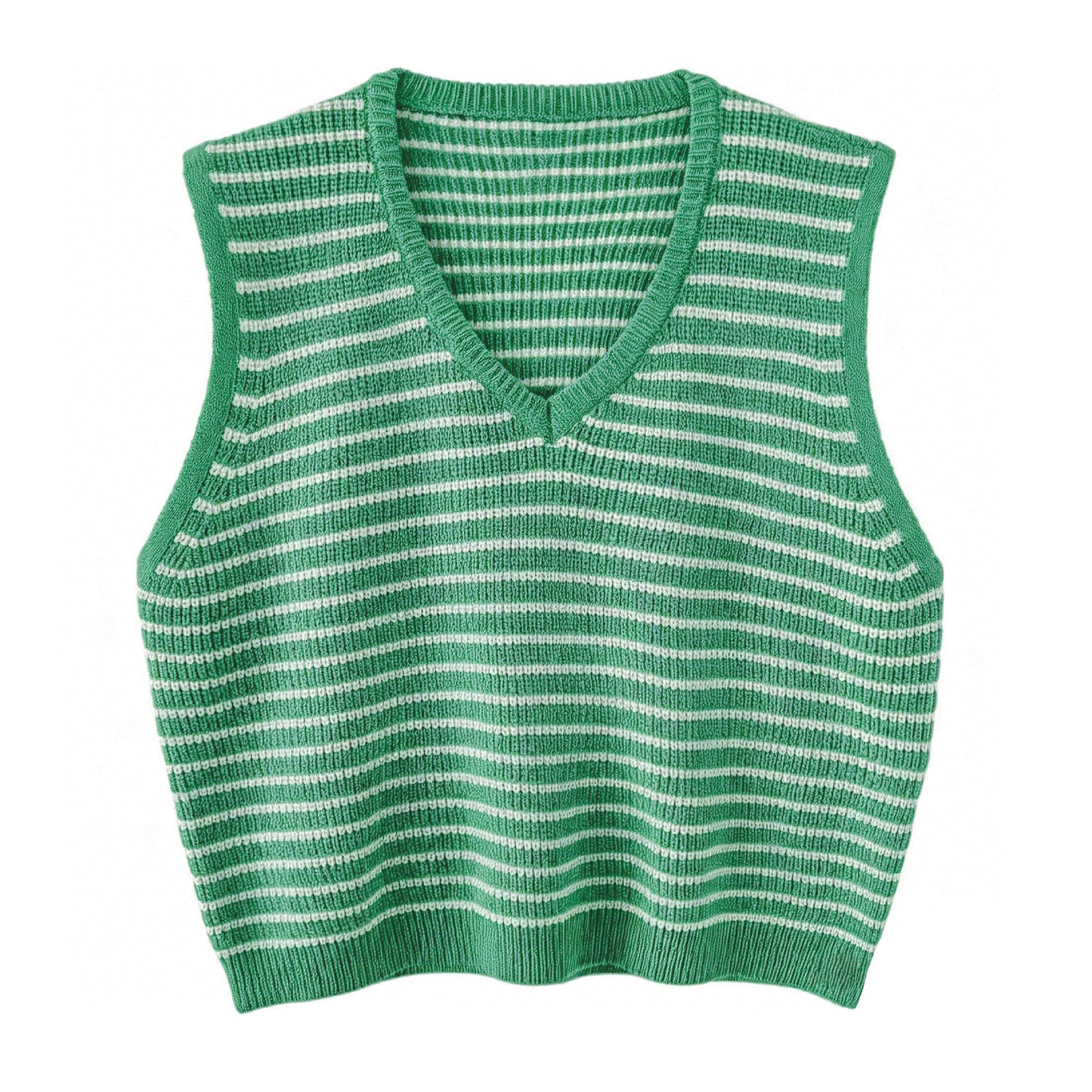 Temperament V-neck contrasting striped sweater women