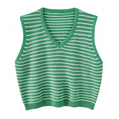 Temperament V-neck contrasting striped sweater women