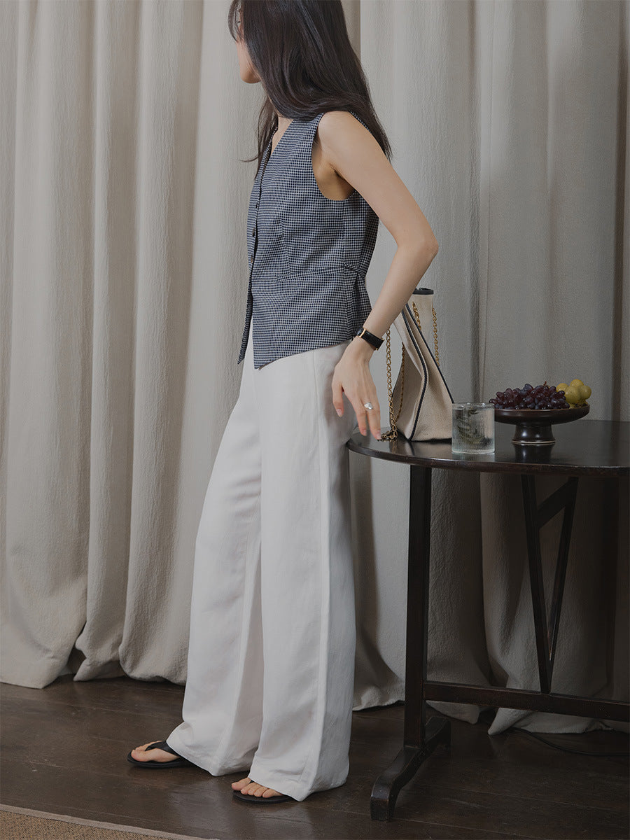 Tencel linen high-waisted and thin straight wide-leg casual pants summer pants