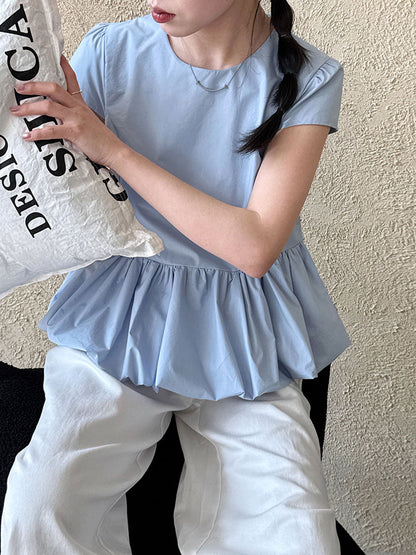 Temperament versatile splicing pleated hem lace T-shirt spring and summer new simple niche top short sleeve