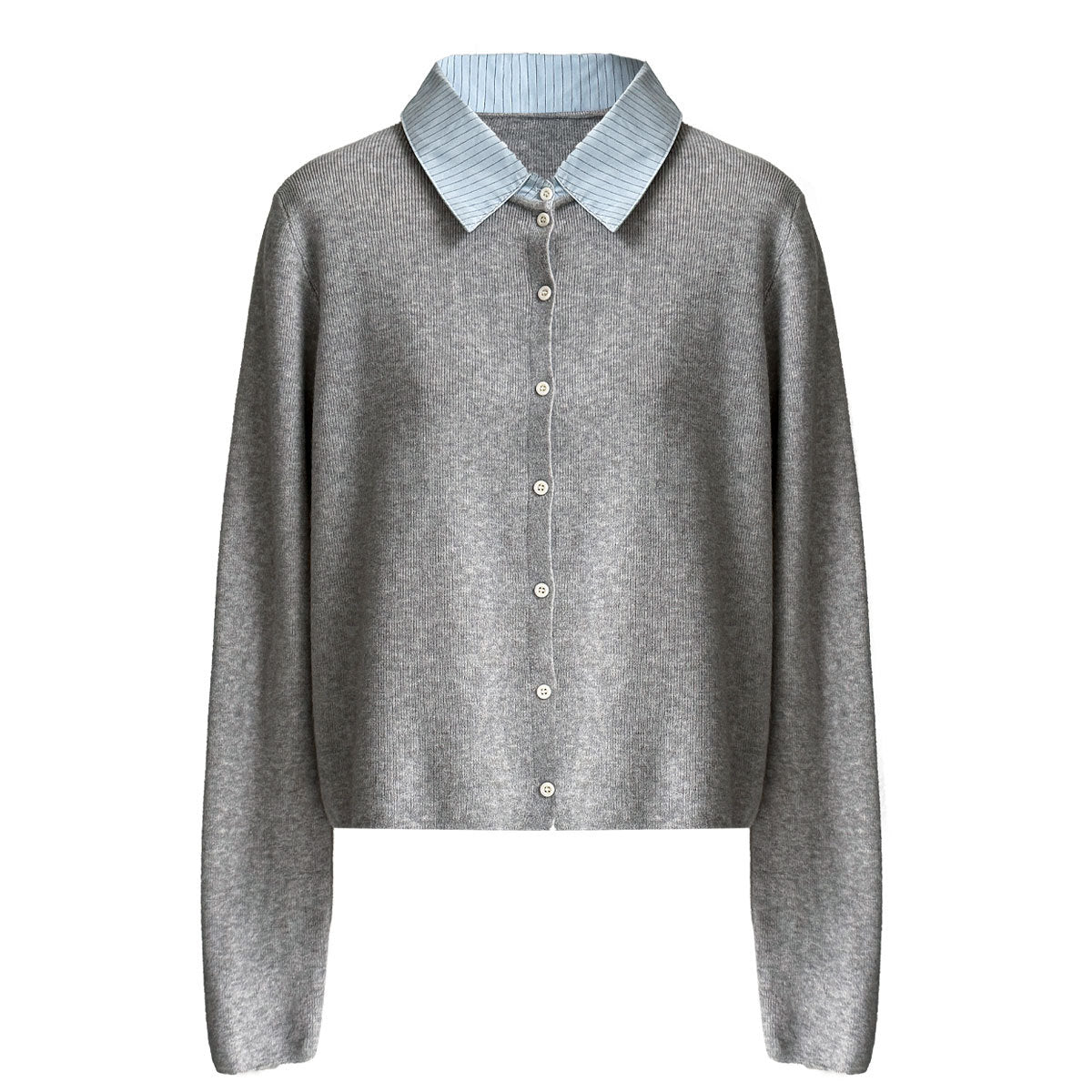 Fake two-piece splicing knitted cardigan women's Spring Festival lazy wind contrasting color shirt collar wide top