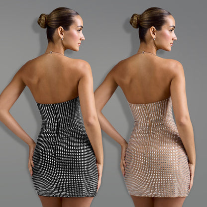 Rhinestone Halter Mini Dress