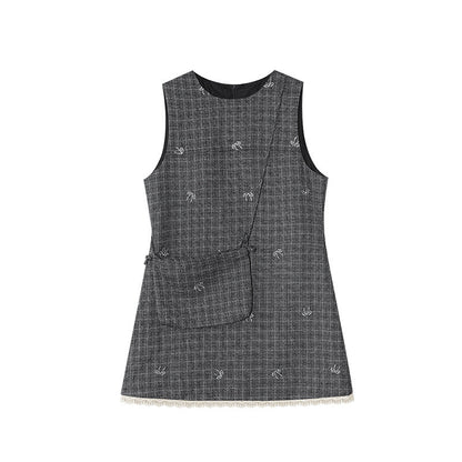Women's Plaid Sleeveless Vest Midi Dress