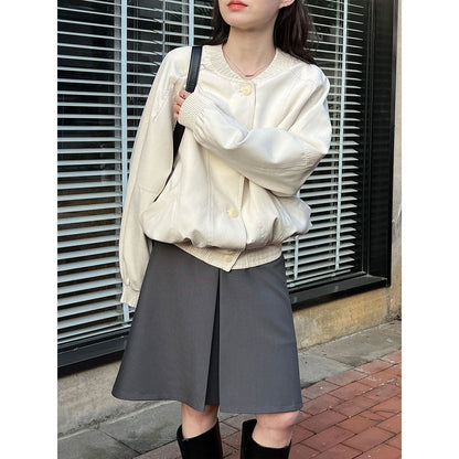 Korean version of high-waisted split skirt, spring suit short skirt, thin casual A-shaped skirt, mid skirt
