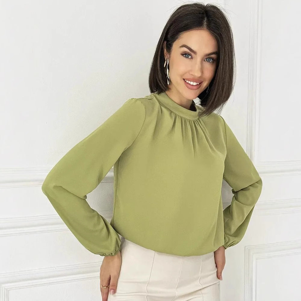 Round Neck Long Sleeve Shirt Women Pullover Casual Top